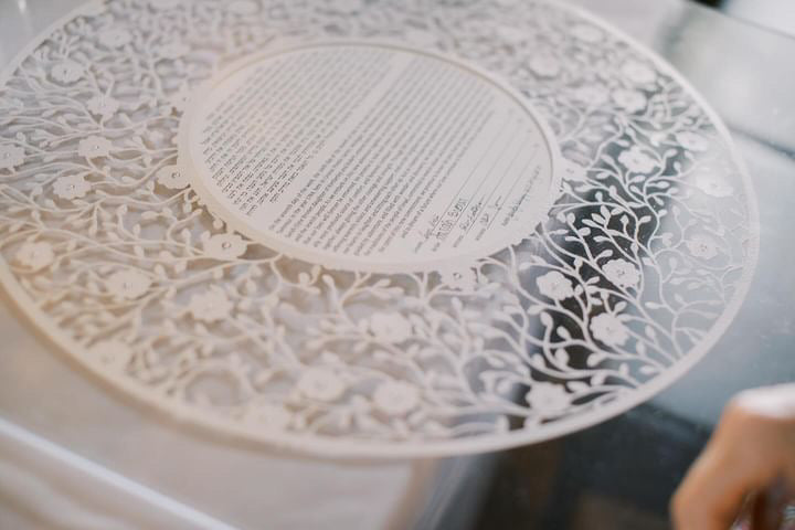 Circular Viney Florals – Papercut Ketubah featuring pearls plexiglass